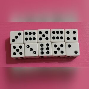 Standard White Dice Set with Black Pips - Set Of 5. 1/2" (0492-0498)